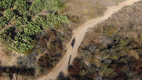 Drone-shot,-of-a-solitary-hiker,-walking-up-a-trail