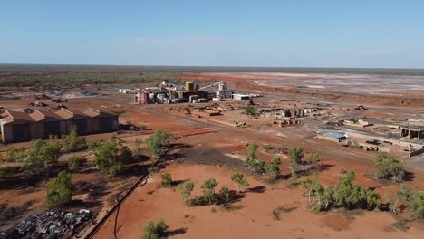 Aerial-Shot-of-an-Abandoned-Mining-Town---A-Stark,-Industrial-Wasteland-in-Outback-Australia