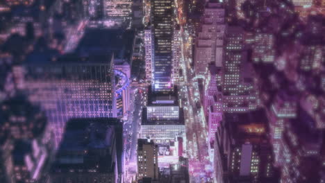 Aerial-City-View,-Vaporwave-Nightlife,-Neon-Metropolis,-Timeplase-Loop