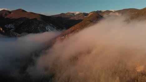 La-Niebla-Rosada-Del-Amanecer-Se-Aferra-A-La-Ladera-Nevada-Del-Bosque-Dorado