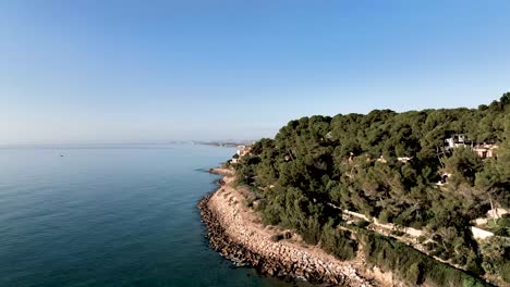 Beautiful-aerial-landscape-of-the-sea-on-the-coast-of-Catalonia,-Spain