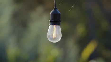 A-single-bulb-of-outdoor-decorative-string-lights,-turning-from-off-to-on