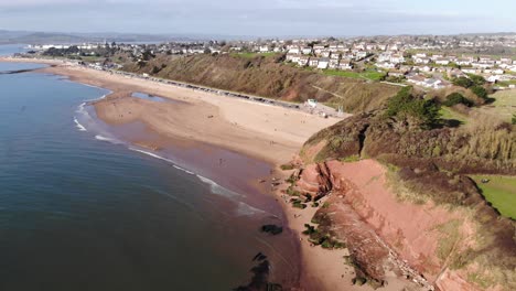 Aerial-View-Of-Exmouth-Beach-Towards-Orcombe-Point-On-Clear-Day