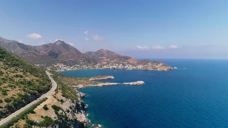 A-shot-from-a-drone-of-a-road-on-the-coast-of-the-Greek-island-of-Crete