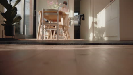 Unrolling-yoga-mat-on-the-floor-at-home-in-sunlit-living-room