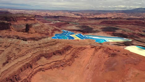 Aerial-View-Of-Potash-Mine-In-Moab,-Utah-At-Daytime---drone-shot