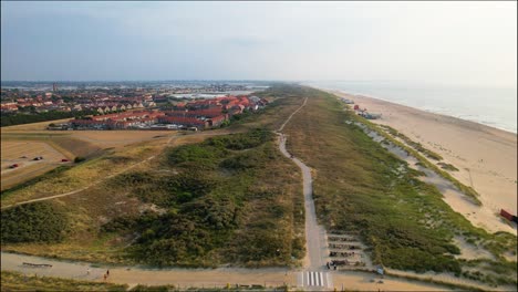 Aerial-view-over-green-area-by-Monster-Beach,-Netherlands