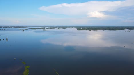 Aerial-landscape-view-of-wetland-with-calm-flood-water-in-Bangladesh