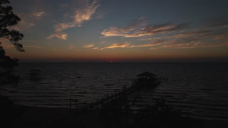 Aerial-sunset-view-near-Mobile-Bay,-Alabama
