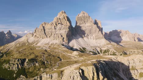 Amazing-Aerial-View-of-Sexten-Mountains-in-Dolomites---Tre-Cime-Peaks