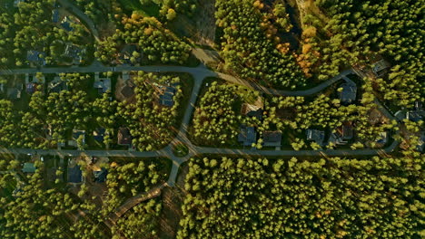 Aerial-top-down-sideways-view-of-green-residential-area-of-Baltezers-village-in-Latvia