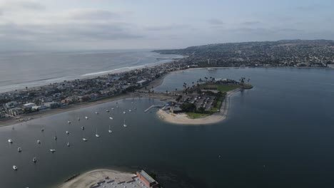 Aerial-view-of-mission-bay-at-sunset