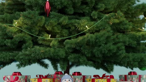 Weihnachtsbaum-Mit-Geschenken-Und-Teddybär-Mit-Kopienraum