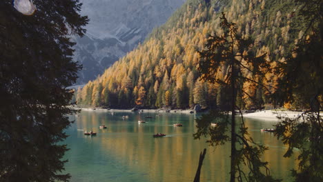 Panoramic-shot-from-forest-with-Lake-Braies-in-the-background