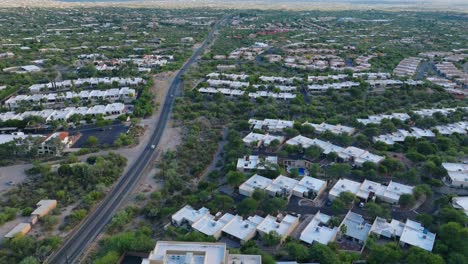 Southwestern-Suburbia-Seen-By-Drone,-Aerial-Shot-of-Tucson-Arizona-Neighborhood-of-Catalina-Foothills,-Organized-Subdivision-Homes