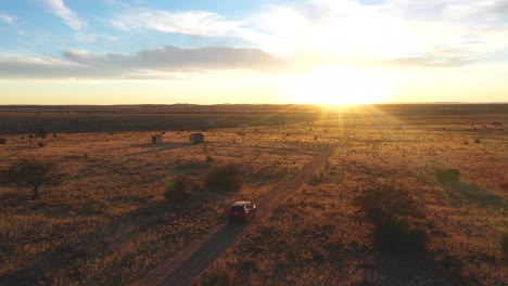 Aerial-view-of-tiny-home-in-Arizona-desert-at-sunset