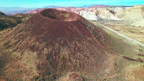 Aerial-View-of-Cinder-Cone-Trail-Volcano-near-Snow-Canyon-State-Park,-Utah