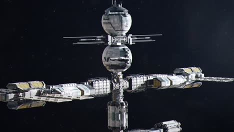 Close-Establishing-Shot-of-a-Futuristic-Space-Station-in-Outer-Space