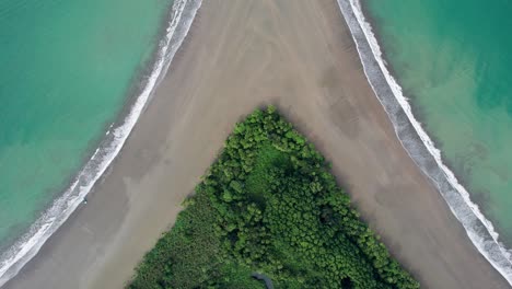 Tropical-rainforest-on-Whale-Tail-beach-in-Costa-Rica-washed-by-waves