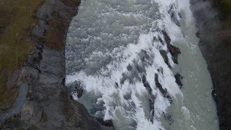 Rapids-in-the-Gullfoss-waterfall-in-Iceland-viewed-from-a-drone