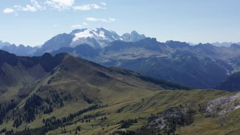 Aerial-mountain-landscape,-Marmolada-mountain-in-Dolomites,-Italy