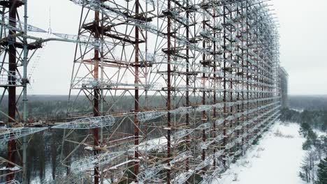 Enormous-Duga-radar-antenna-grid-in-Chernobyl-taiga-in-winter-snow