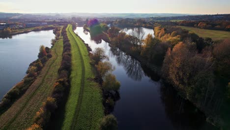 Sunset-over-river-aerial