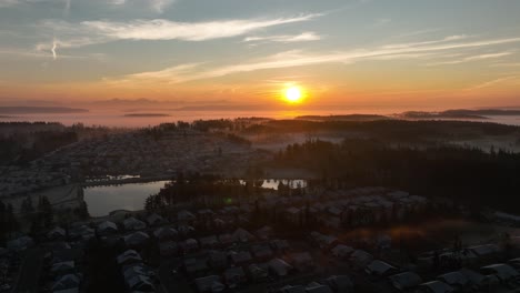 Wide-aerial-view-of-Whidbey-Island's-naval-community-under-a-winter-sunrise