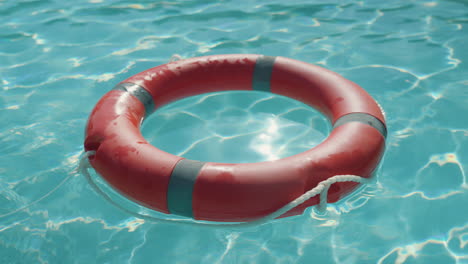 Lifebuoy-floating-in-a-sunny-and-reflective-pool