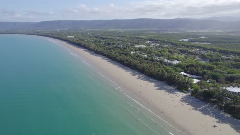 Aerial-View-Of-Tropical-Four-Mile-Beach-At-Port-Douglas,-Queensland,-Australia-In-Summer---drone-shot