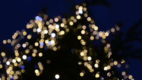 Weihnachtsbaum-Mit-Bunten-Lichtern-In-Der-Nacht,-In-Einer-Europäischen-Stadt