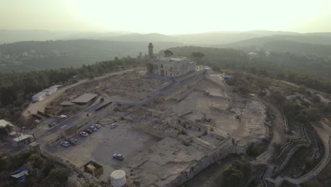 Tomb-of-Samuel,-jerusalem,-israel---High-altitude-Parallax-at-Sunset-#008
