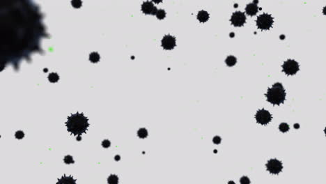 Camera-flying-through-dark-germ-like-cells-on-a-white-background