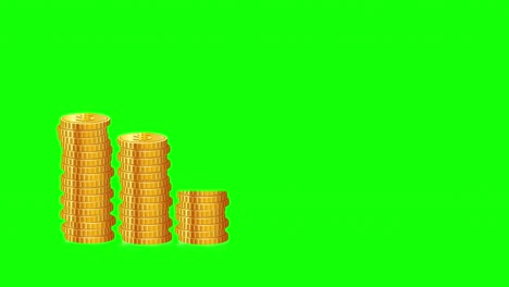 Rückgang-Der-Aktien,-Die-Mit-Münzen-Und-Pfeildarstellung-Auf-Grünem-Bildschirmhintergrund-Angezeigt-Werden