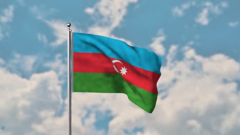 Aserbaidschan-Flagge-Weht-Im-Realistischen-4k-Video-Des-Blauen-Himmels