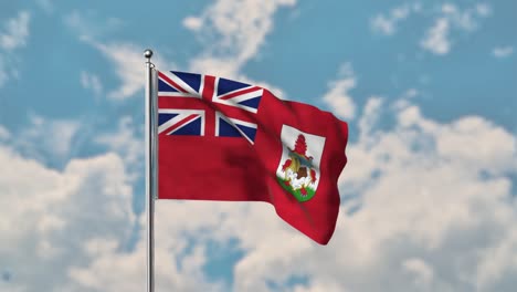 Bandera-De-Bermuda-Ondeando-En-El-Cielo-Azul-Video-Realista-4k
