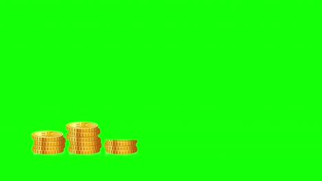 Rising-of-Stocks-displayed-using-coins-and-arrow-representation-on-green-screen-background