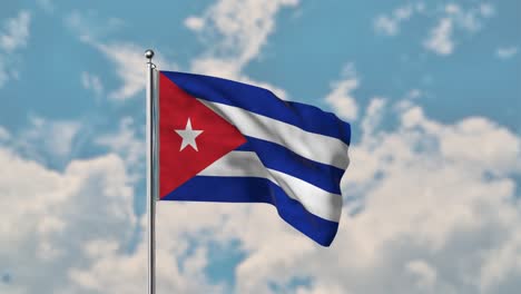 Bandera-De-Cuba-Ondeando-En-El-Cielo-Azul-Video-Realista-4k