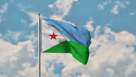 Dschibuti-flagge,-Die-Im-Realistischen-4k-video-Des-Blauen-Himmels-Weht