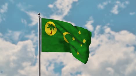 Cocos-Islands-flag-waving-in-the-blue-sky-realistic-4k-Video