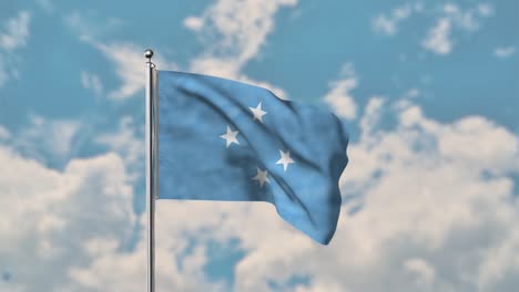 Mikronesien-flagge,-Die-Im-Realistischen-4k-video-Des-Blauen-Himmels-Weht