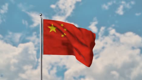 Bandera-China-Ondeando-En-El-Cielo-Azul-Video-Realista-4k