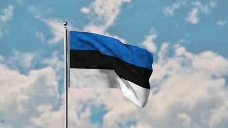Bandera-De-Estonia-Ondeando-En-El-Cielo-Azul-Video-Realista-4k