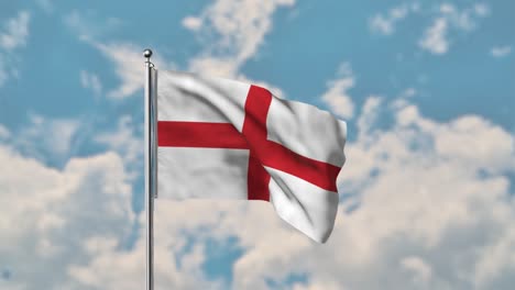 Bandera-De-Inglaterra-Ondeando-En-El-Cielo-Azul-Video-Realista-4k