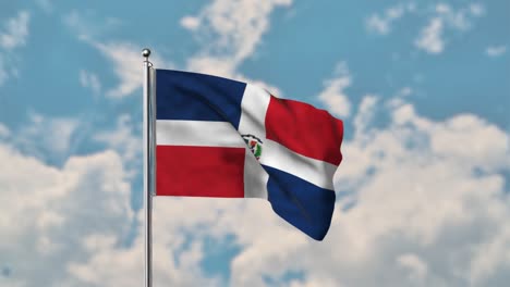 Flagge-Der-Dominikanischen-Republik,-Die-Im-Realistischen-4k-Video-Des-Blauen-Himmels-Weht