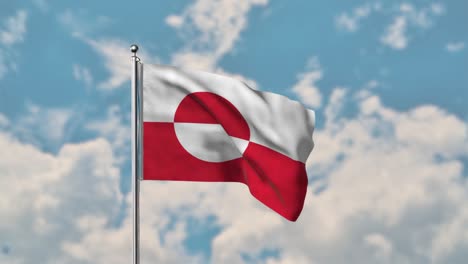 Bandera-De-Groenlandia-Ondeando-En-El-Cielo-Azul-Video-Realista-4k