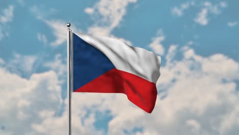 Tschechien-flagge,-Die-Im-Realistischen-4k-video-Des-Blauen-Himmels-Weht