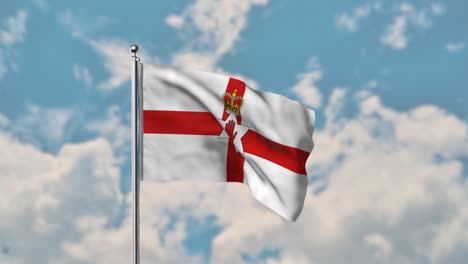 Nordirland-flagge,-Die-Im-Realistischen-4k-video-Des-Blauen-Himmels-Weht
