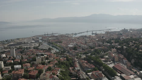 Croatian-city-drone-shot-of-the-coast-in-4K