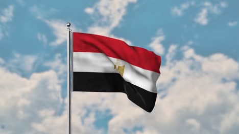 Bandera-De-Egipto-Ondeando-En-El-Cielo-Azul-Video-Realista-4k